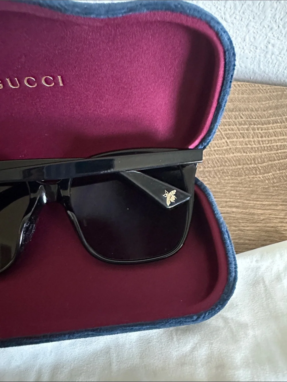 Authentic Gucci Black Oversized Square Sunglasses with Gold Logo Accents